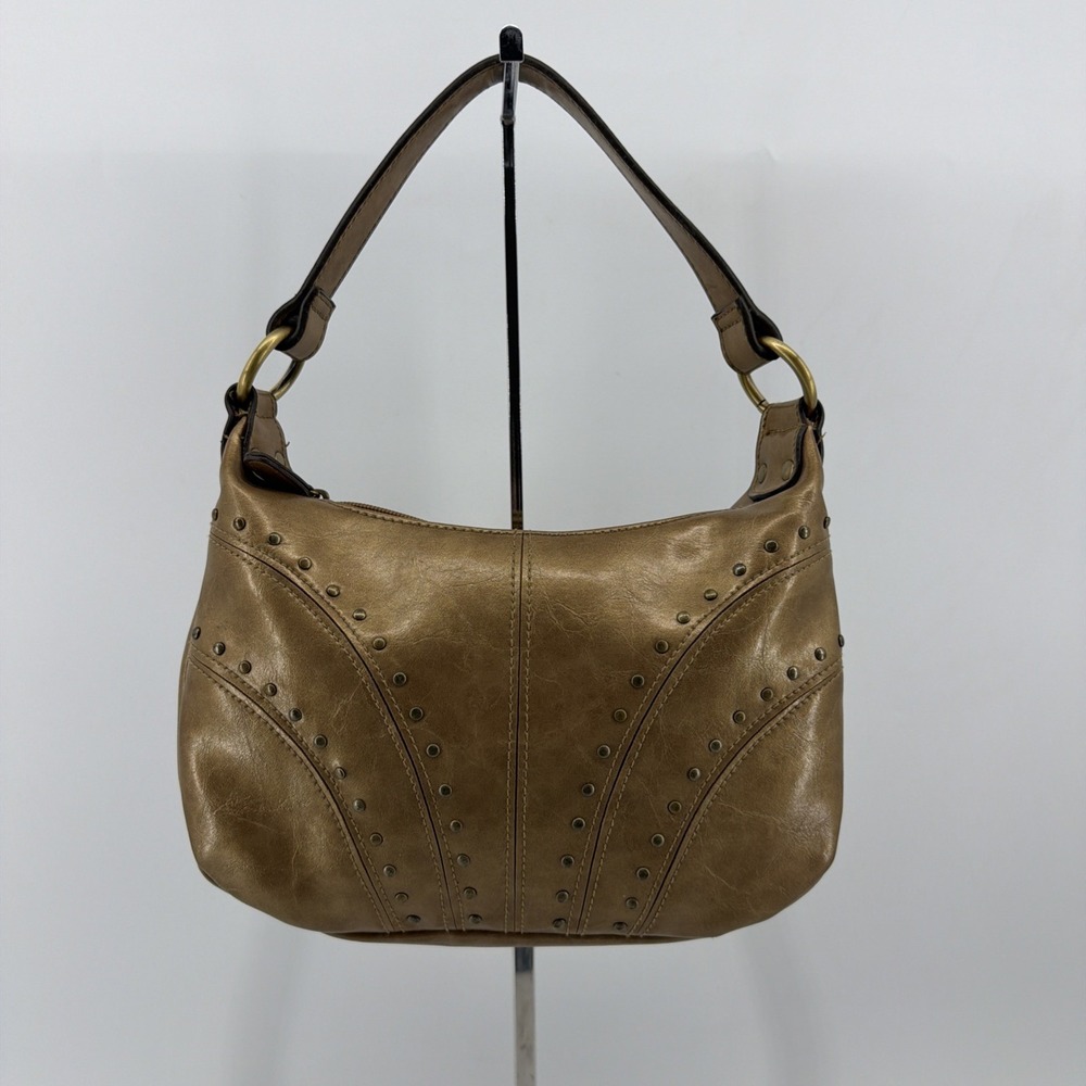Vintage Faux Leather Studded Shoulderโ Saddle Bag Gold Tone Y2K Style Boho 90s